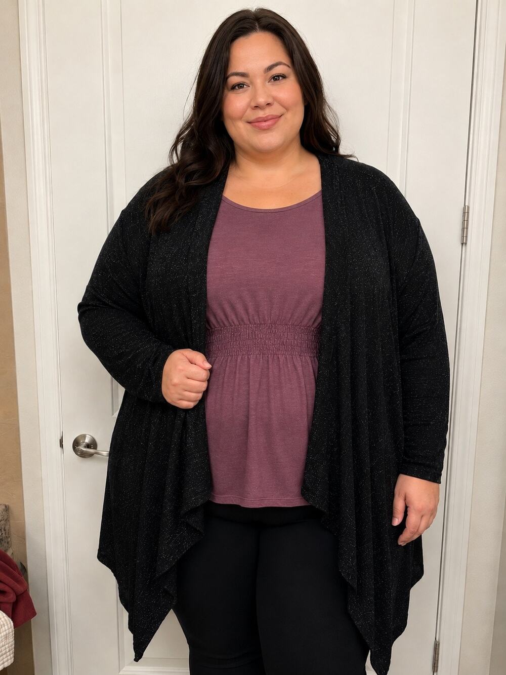 Jennifer Lopez 1xl plus size open front waterfall cardigan Black with sparkle